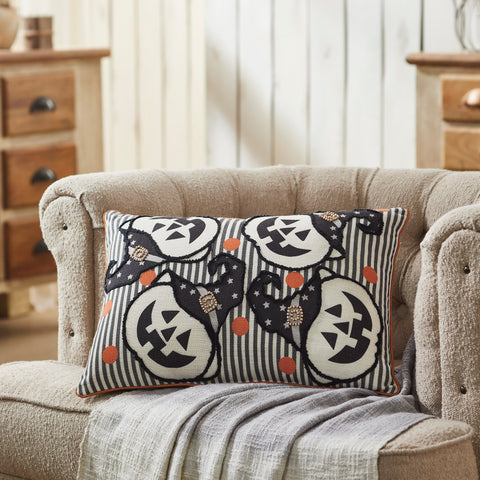 Witchy Pumpkins Striped Pillow 14x20