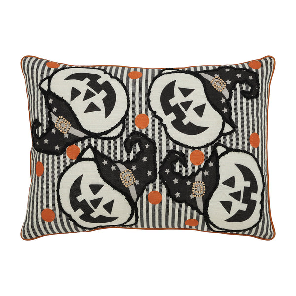 Halloween Spooky Witchy Pumpkin Stripe Throw Pillow 14x20 Fall Home Decor Accent