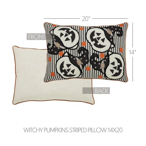 Halloween Spooky Witchy Pumpkin Stripe Throw Pillow 14x20 Fall Home Decor Accent