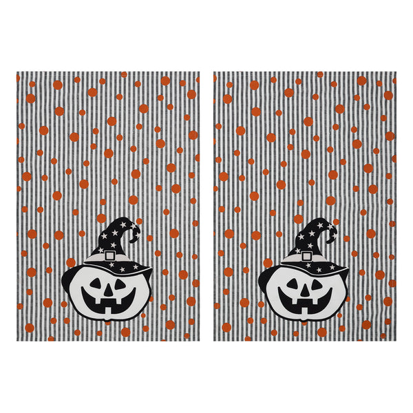 Halloween Fall Kitchen Towel Set, 19x28 Absorbent Cotton Pumpkin & Stripe Dish & Hand Towels (2Pack)