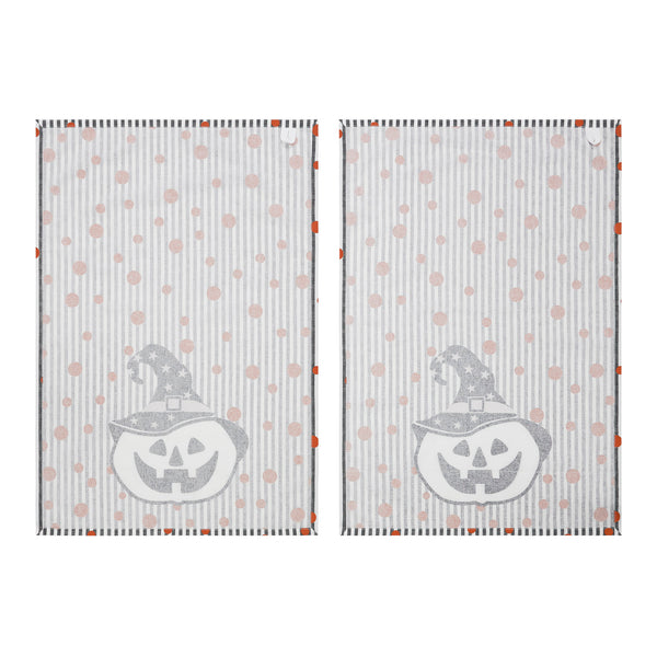 Halloween Fall Kitchen Towel Set, 19x28 Absorbent Cotton Pumpkin & Stripe Dish & Hand Towels (2Pack)