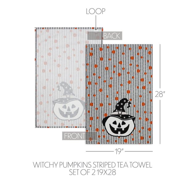 Halloween Fall Kitchen Towel Set, 19x28 Absorbent Cotton Pumpkin & Stripe Dish & Hand Towels (2Pack)