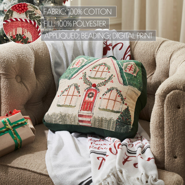 Christmas Cottage Pillow with Beads 14x14