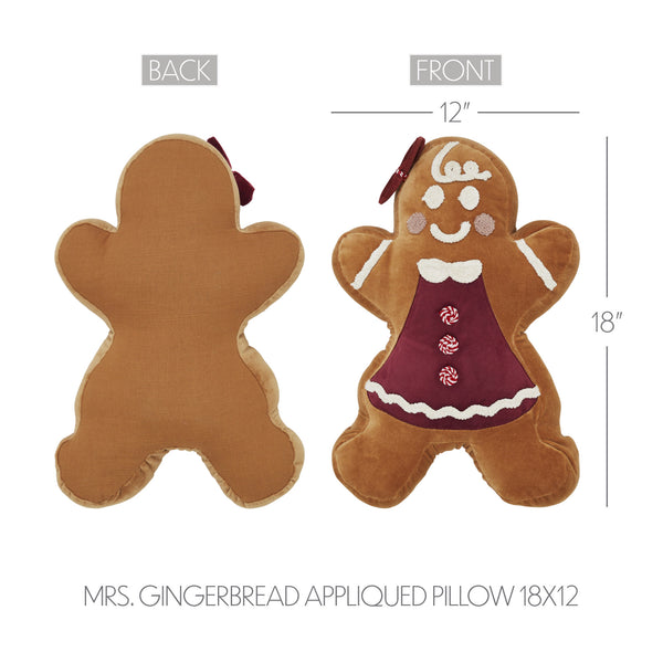 Mrs. Gingerbread Appliqued Pillow 18x12