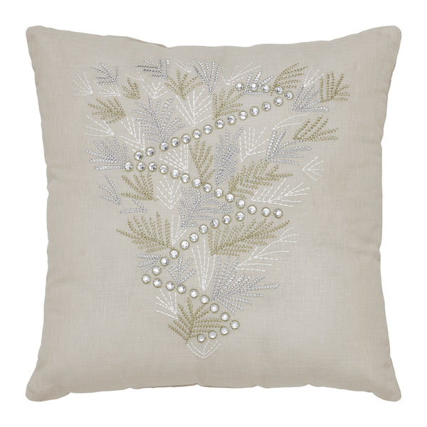 Silver and Gold Pine Tree Embroidered Pillow 18x18