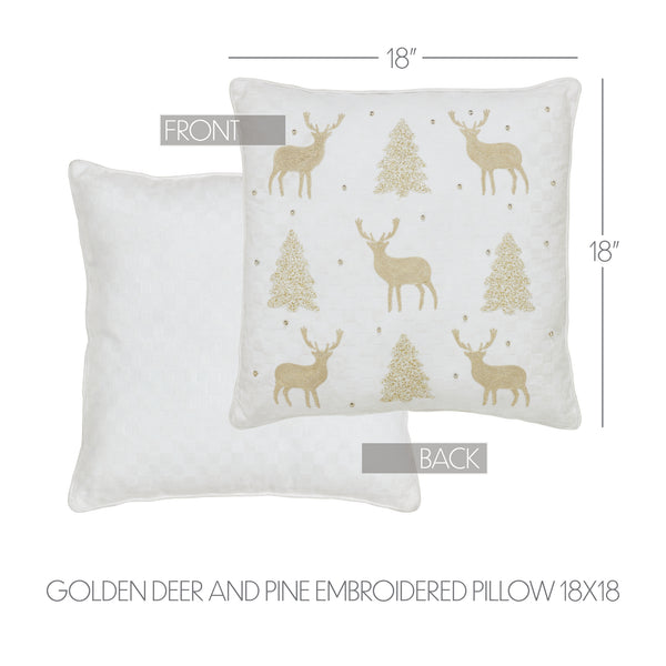 Golden Deer and Pine Embroidered Pillow 18x18