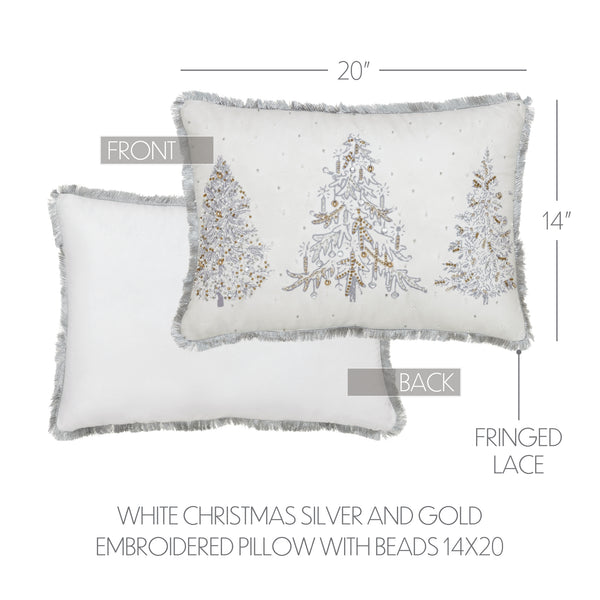 White Christmas Silver and Gold Embroidered Pillow with Beads 14x20