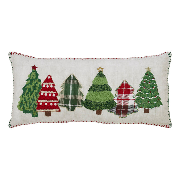 Red and Green Applique Tree Pillow with Embroidery 14x30