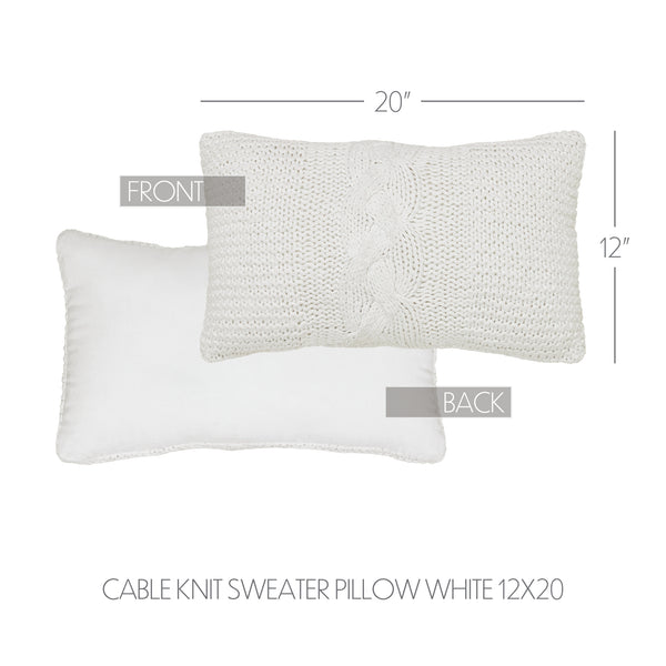 Cable Knit Sweater Pillow White 12x20