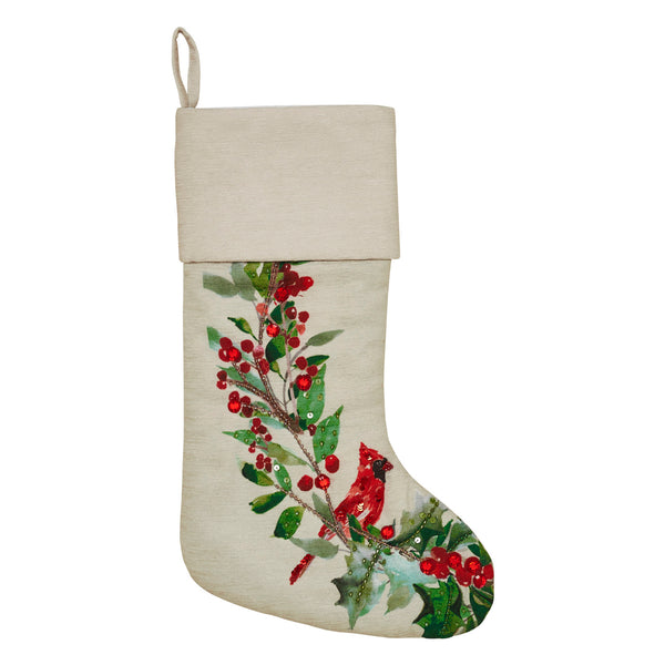 Cardinal Holly Stocking 11x18