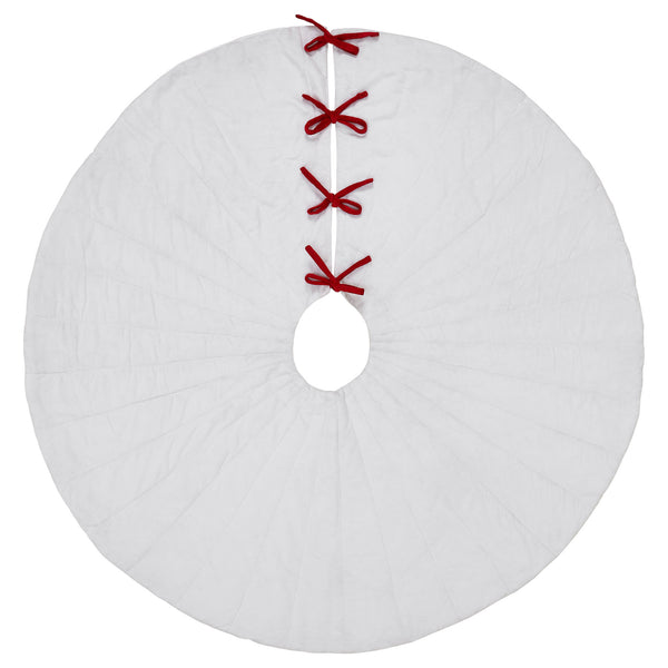 Quilted White Velvet Tree Skirt with Red Bow Ties 48