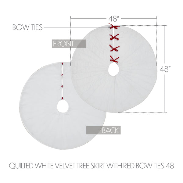 Quilted White Velvet Tree Skirt with Red Bow Ties 48