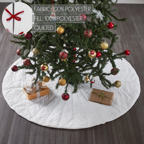Quilted White Velvet Tree Skirt with Red Bow Ties 48