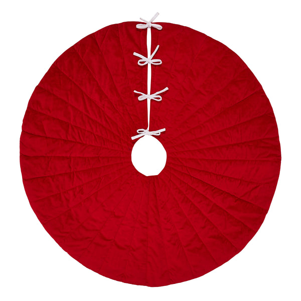 Quilted Red Velvet Tree Skirt with White Bow Ties 48