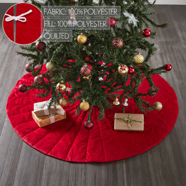 Quilted Red Velvet Tree Skirt with White Bow Ties 48