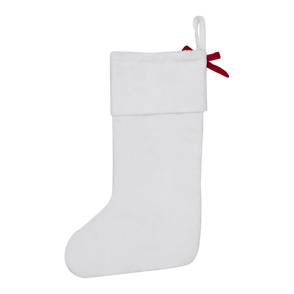 Quilted White Velvet Stocking with Red Bow 11x18