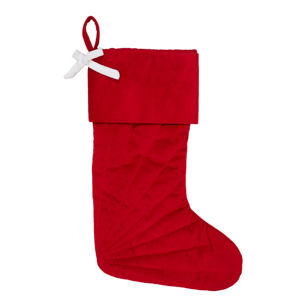 Quilted Red Velvet Stocking with White Bow 11x18