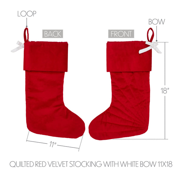 Quilted Red Velvet Stocking with White Bow 11x18