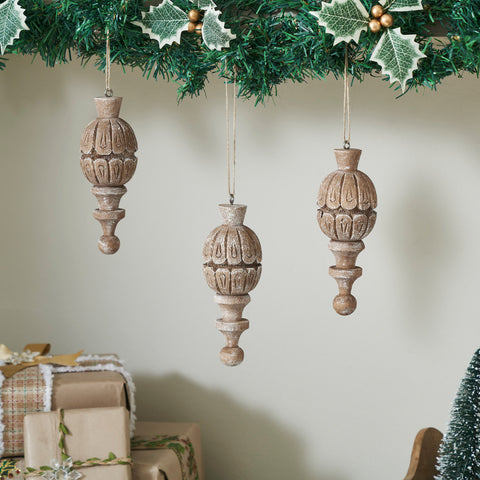 Vintage Finial Ornament Feathered Finish Set of 3 6.5x2.5x2.5