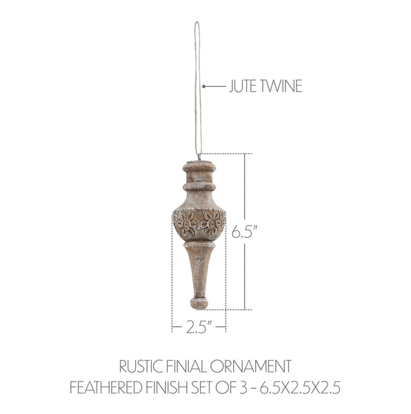 Rustic Finial Ornament Feathered Finish Set of 3 6.5x2.5x2.5