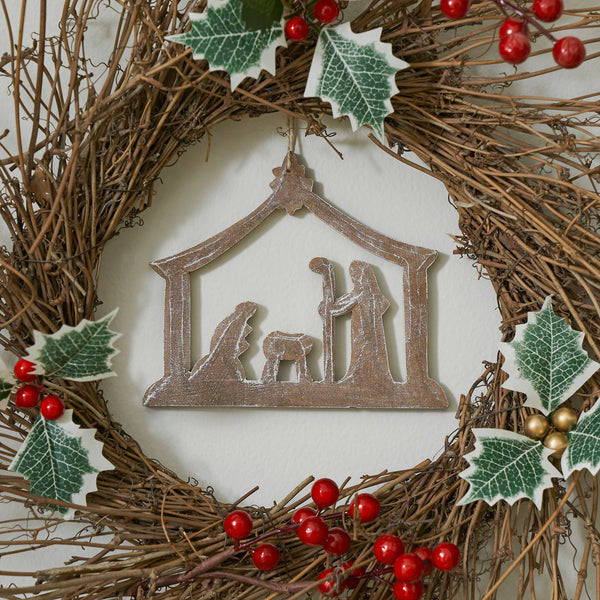 Nativity Ornament Feathered Finish - 5 inch
