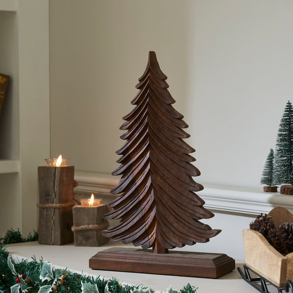 Winter Fir Dark Wooden Tree 19x12x3.75