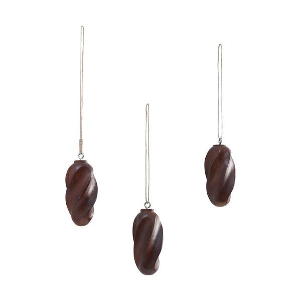 Swirling Dark Wooden Ornament Set of 3 - 4 inch