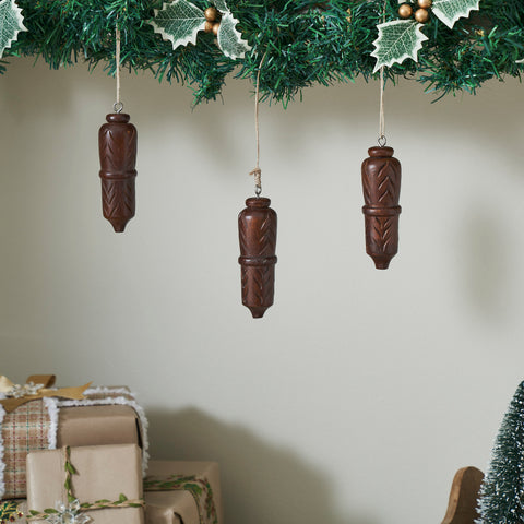 Winter Hearth Dark Wooden Ornament Set of 3 - 4.5 inch