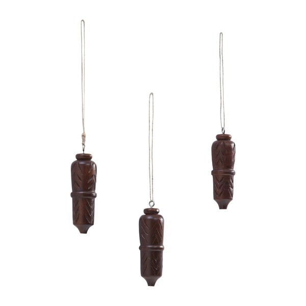 Winter Hearth Dark Wooden Ornament Set of 3 - 4.5 inch