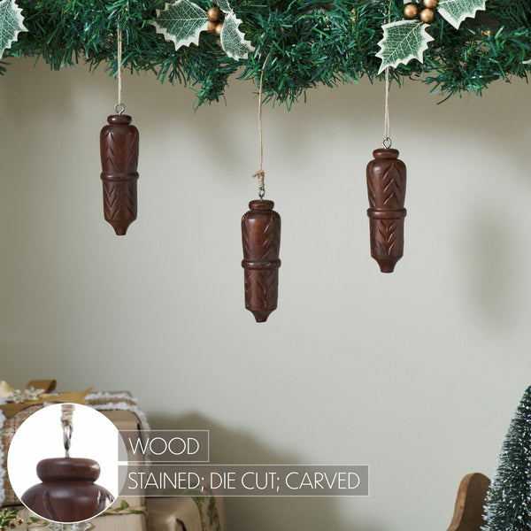 Winter Hearth Dark Wooden Ornament Set of 3 - 4.5 inch