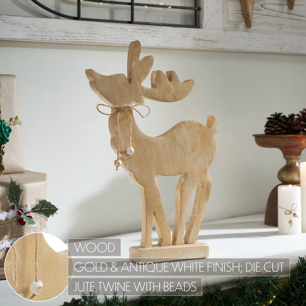 Pretty Prancer Brushed Gold Wooden Deer 11x7x2