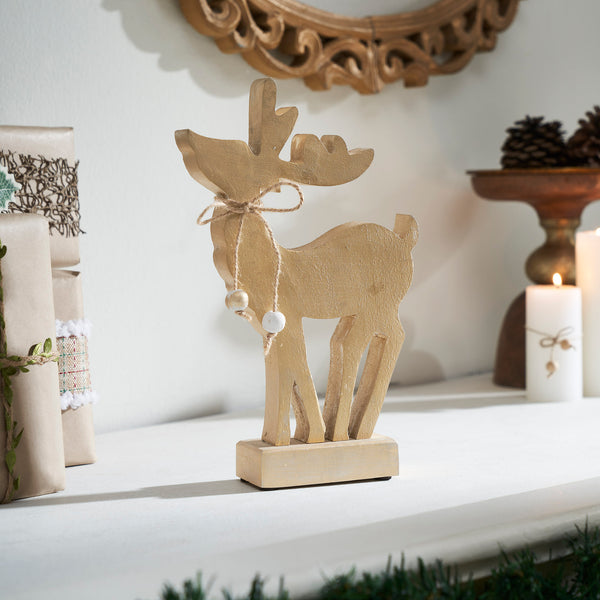 Pretty Prancer Brushed Gold Wooden Deer 16x10x2