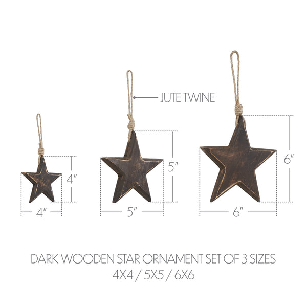 Dark Wooden Star Ornament Set of 3 - 4/5/6 inch