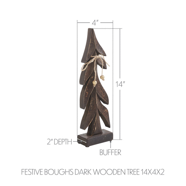 Festive Boughs Dark Wooden Tree 14x4x2