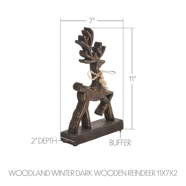 Woodland Winter Dark Wooden Reindeer 11x7x2