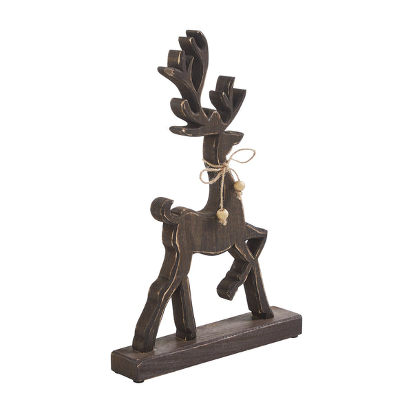 Woodland Winter Dark Wooden Reindeer 15x10x2