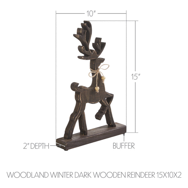 Woodland Winter Dark Wooden Reindeer 15x10x2