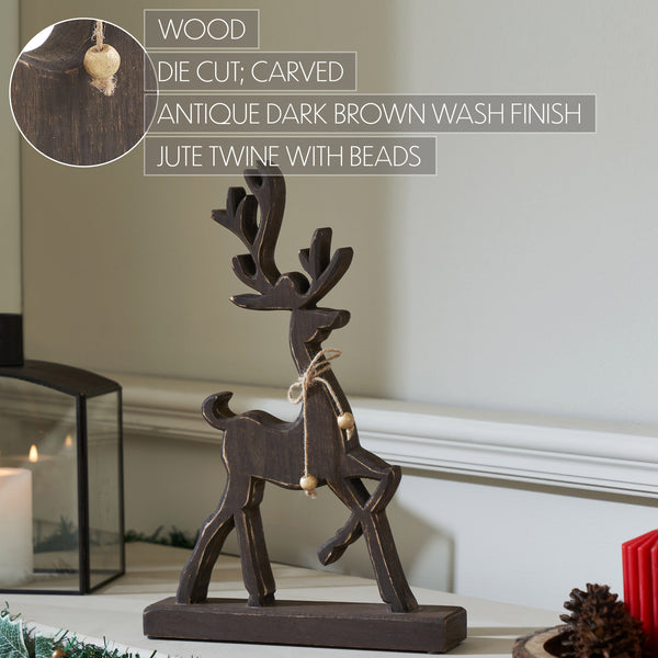 Woodland Winter Dark Wooden Reindeer 15x10x2