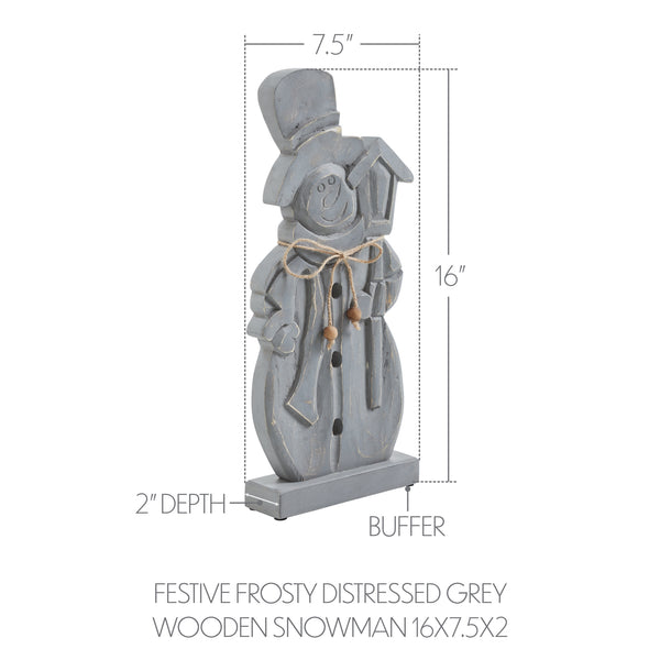 Festive Frosty Distressed Grey Wooden Snowman 16x7.5x2