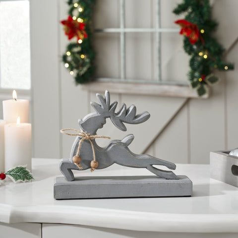 Through the Snow Distressed Grey Wooden Reindeer 7x9x2