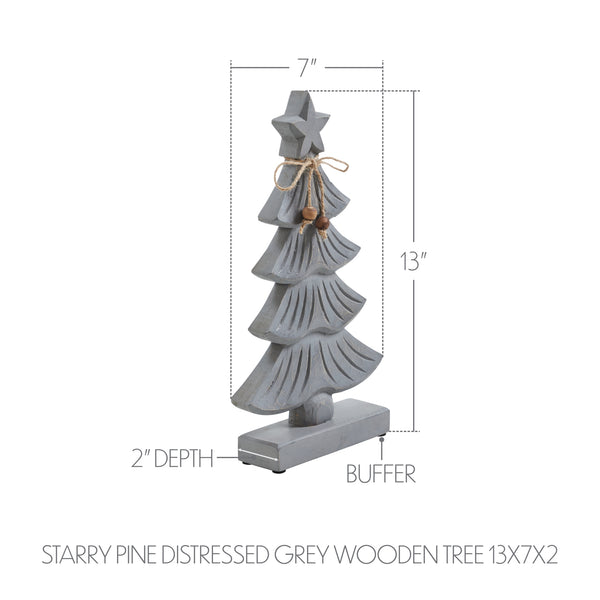 Starry Pine Distressed Grey Wooden Tree 13x7x2