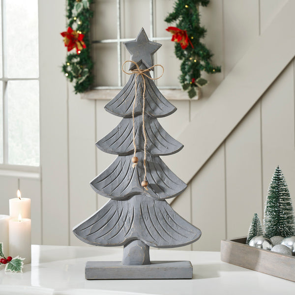 Starry Pine Distressed Grey Wooden Tree 17x8.75x2