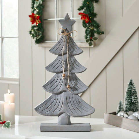 Starry Pine Distressed Grey Wooden Tree 17x8.75x2