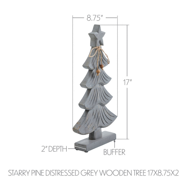 Starry Pine Distressed Grey Wooden Tree 17x8.75x2
