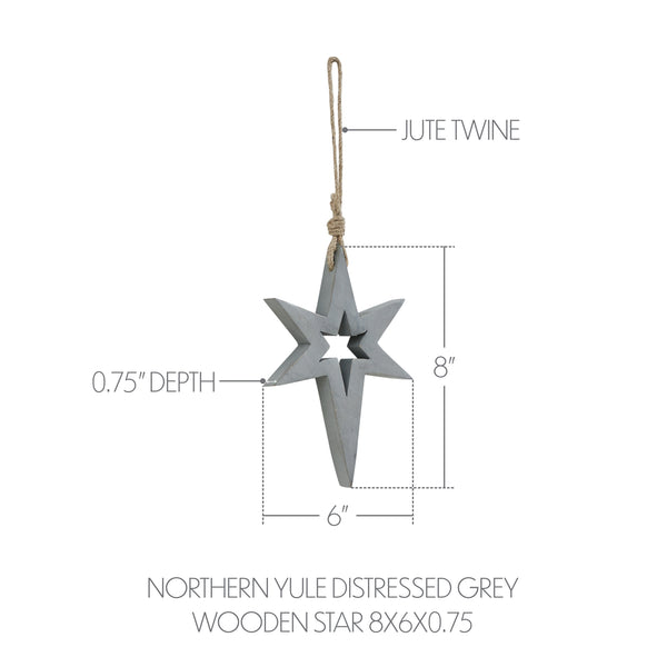 Northern Yule Distressed Grey Wooden Star 8x6x0.75