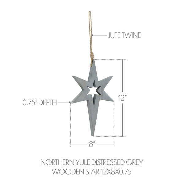 Northern Yule Distressed Grey Wooden Star 12x8x0.75