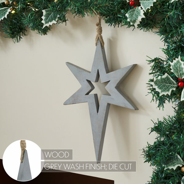 Northern Yule Distressed Grey Wooden Star 12x8x0.75