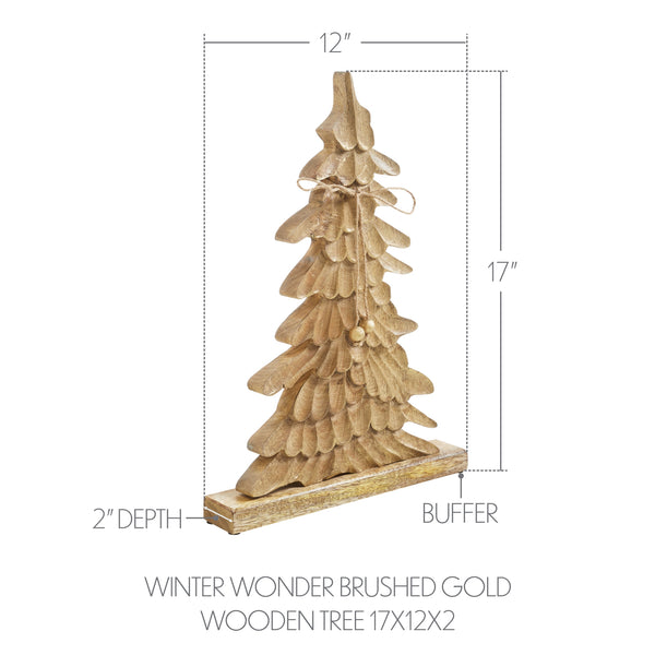 Winter Wonder Brushed Gold Wooden Tree 17x12x2