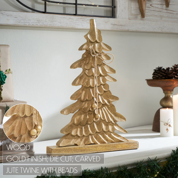 Winter Wonder Brushed Gold Wooden Tree 17x12x2