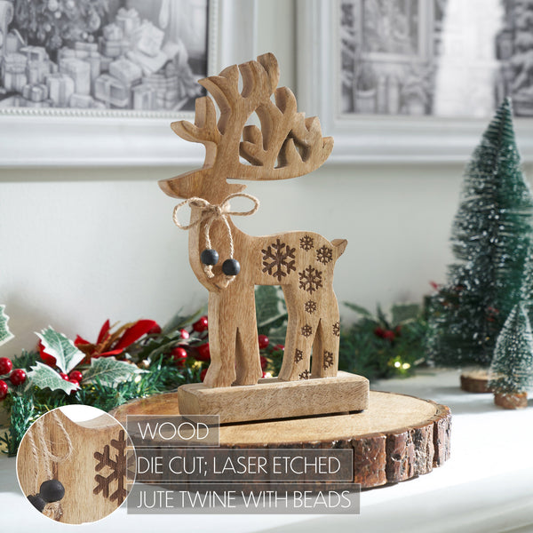 Natural Wooden Snowflake Reindeer 11x6x2